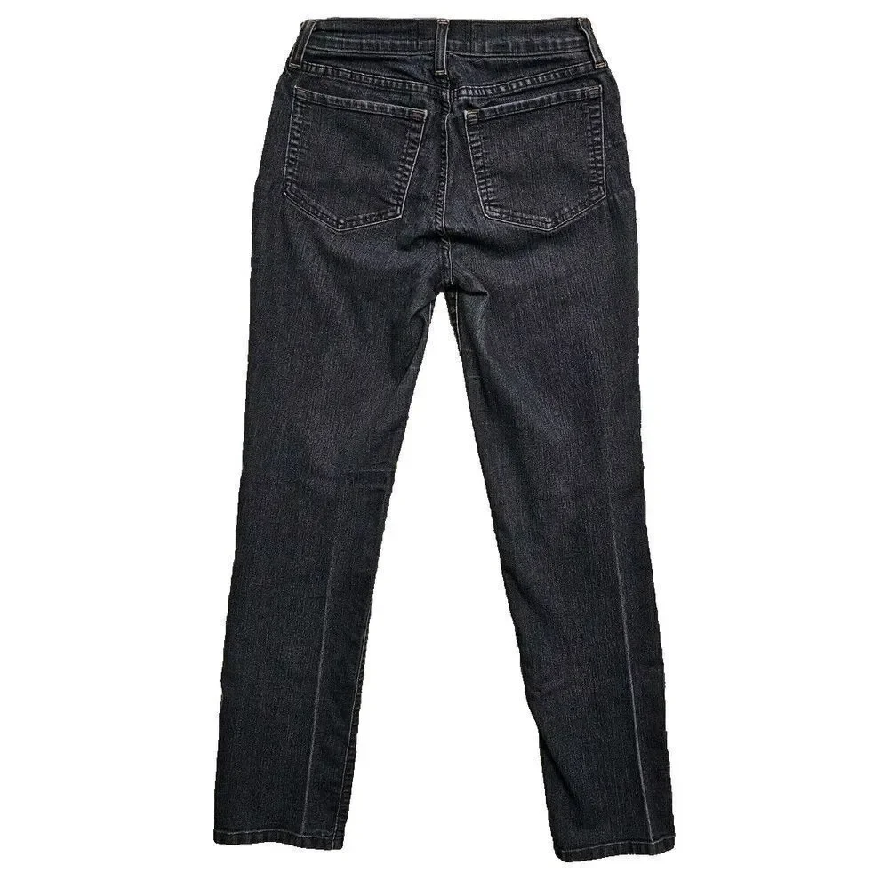 NYDJ Lift Tuck Technology Mid‎ Rise Straight Jeans Stretch Dark Blue Denim USA 6